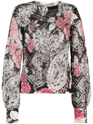 TWINSET floral-print open-knit blouse - Black