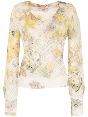 TWINSET floral-print open-knit jumper - Neutrals