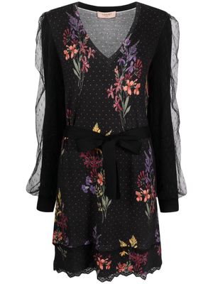TWINSET floral-print tied-waist dress - Black