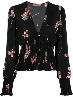 TWINSET floral-print V-neck blouse - Black