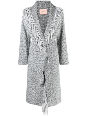 TWINSET fringe-detail belted coat - Grey