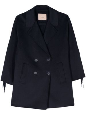 TWINSET fringed double-breasted coat - Blue