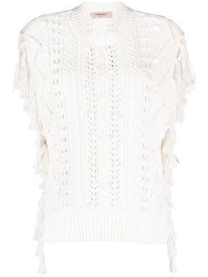 TWINSET fringed open-knit vest - White