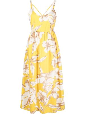 TWINSET hibiscus-print cotton midi dress - Yellow