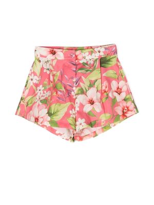 TWINSET Kids floral-print high-waisted shorts - Pink