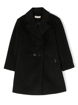 TWINSET Kids fringe-trimmed double-breasted coat - Black