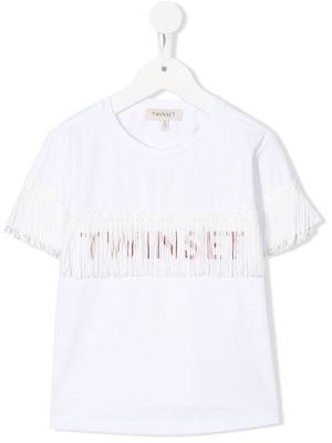 TWINSET Kids fringed logo-print T-shirt - White