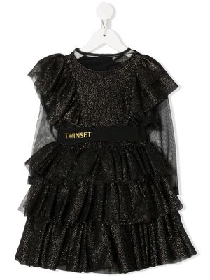 TWINSET Kids glitter ruffled tulle dress - Black