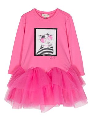 TWINSET Kids graphic-print ruffled tulle minidress - Pink