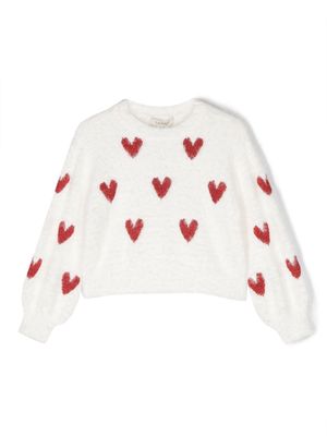 TWINSET Kids heart-embroidered brushed jumper - White