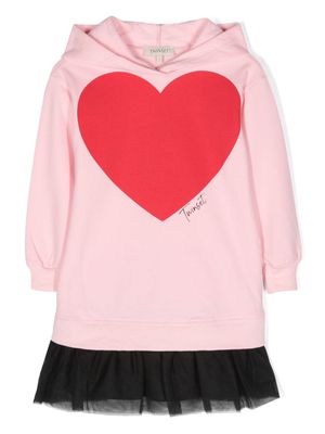 TWINSET Kids heart-motif tulle hooded minidress - Pink