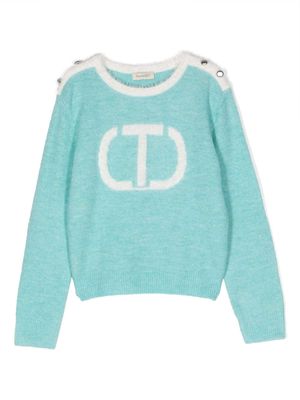 TWINSET Kids intarsia-knit buttoned jumper - Blue