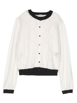 TWINSET Kids logo-jacquard stripe-trim cardigan - White