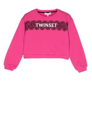 TWINSET Kids logo-patch lace sweatshirt - Pink