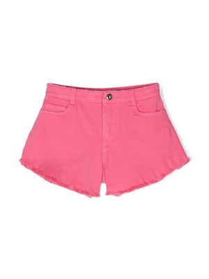 TWINSET Kids logo-plaque frayed shorts - Pink