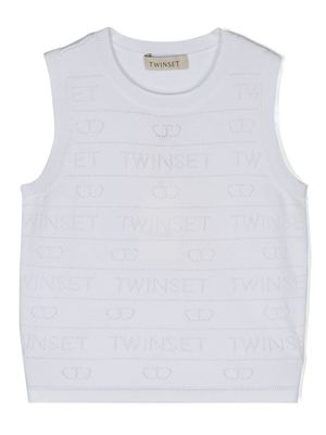 TWINSET Kids logo pointelle-knit tank top - Neutrals