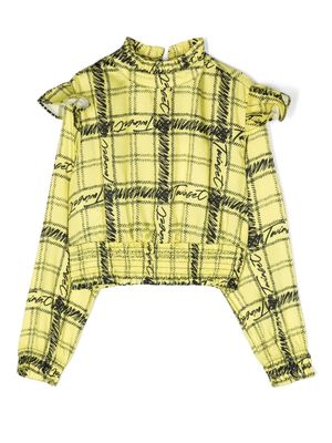 TWINSET Kids logo-print check-pattern ruffled blouse - Yellow