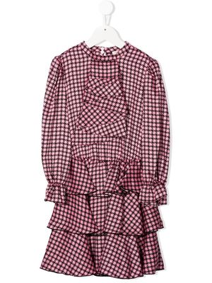 TWINSET Kids long-sleeve dogtooth-print dress - Pink