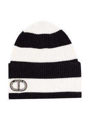 TWINSET Kids striped two-tone knit beanie - Black