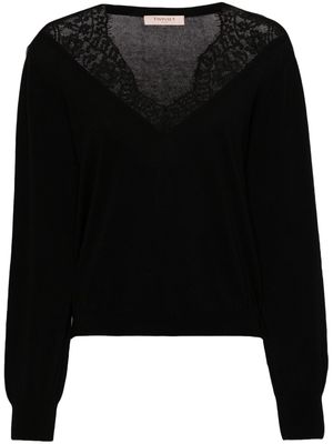 TWINSET lace-trim cotton jumper - Black