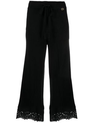 TWINSET lace-trim cropped trousers - Black