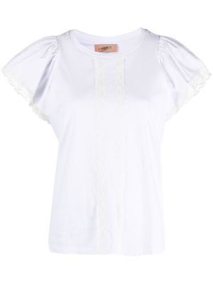 TWINSET lace-trim flared-sleeve T-shirt - White