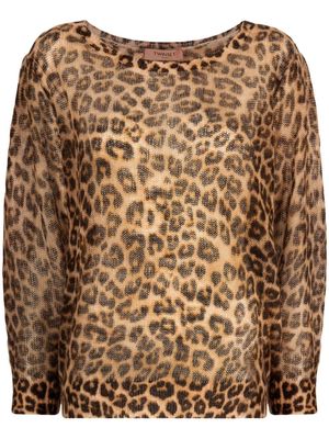 TWINSET leopard-print fine-knit jumper - Brown