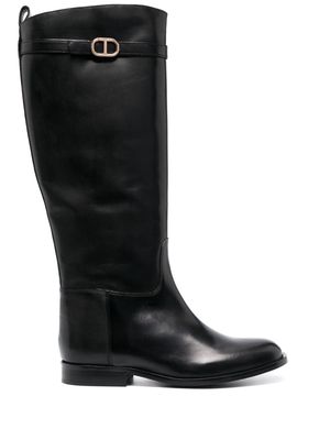 TWINSET logo-detail leather boots - Black
