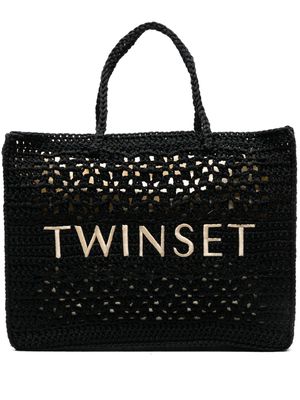 TWINSET logo-embroidered crochet tote bag - Black