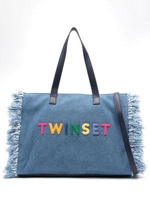 TWINSET logo-lettering denim tote bag - Blue