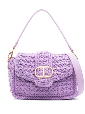 TWINSET logo-plaque chunky-knit shoulder bag - Purple