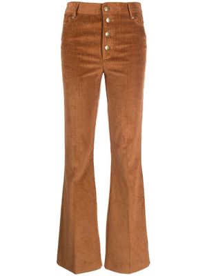 TWINSET logo-plaque corduroy flared trousers - Brown
