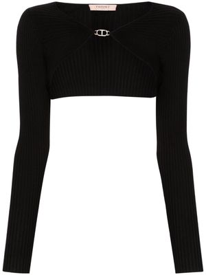 TWINSET logo-plaque cropped knitted top - Black