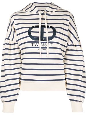 TWINSET logo-print Breton-stripe hoodie - Neutrals