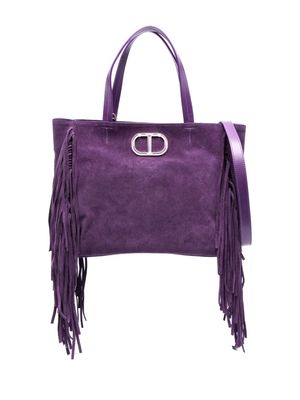 TWINSET Melrose logo-plaque fringed suede tote bag - Purple
