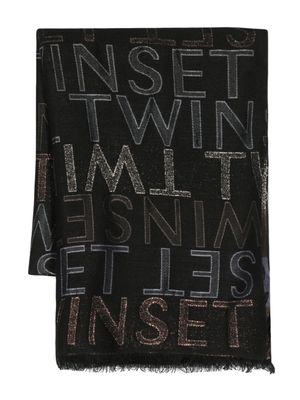 TWINSET monogram-jacquard fringed-edge scarf - Black