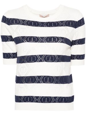 TWINSET open-knit-detailing striped top - White