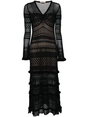TWINSET open-knit ruffled maxi dress - Black