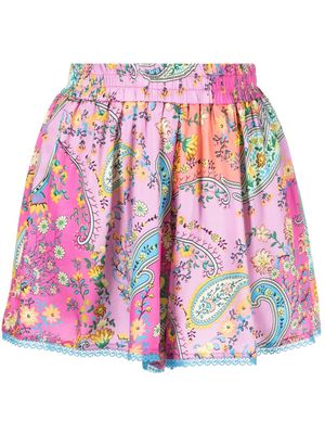 TWINSET paisley-print lace-trim shorts - Pink