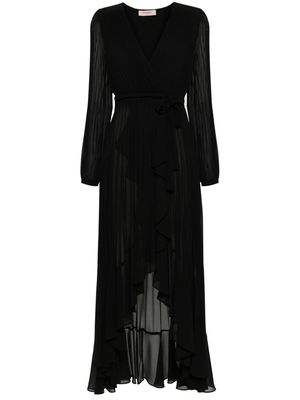 TWINSET pleated asymmetric-hem maxi dress - Black