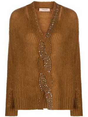TWINSET rhinestone-embellished cut-out jumper - Brown
