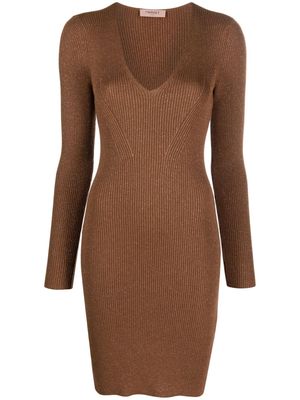 TWINSET ribbed-knit lurex minidress - Brown