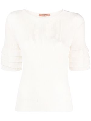 TWINSET ribbed-knit ruffle-sleeve top - White