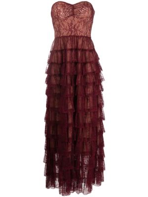 TWINSET ruffled Chantilly-lace maxi dress - Red