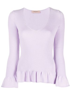 TWINSET ruffled-trim ribbed-knit top - Purple