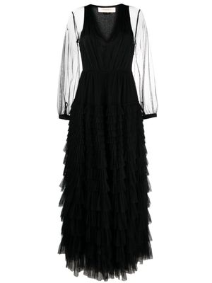 TWINSET semi-sheer sleeves tiered gown - Black