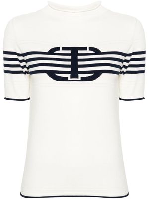 TWINSET stripe-detail knitted T-shirt - Neutrals