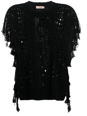 TWINSET tasselled open-knit vest - Black