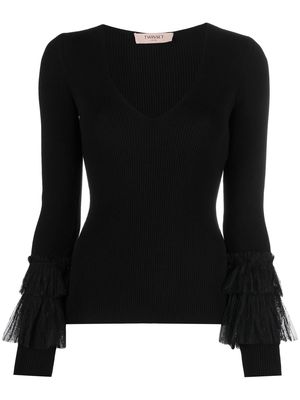 TWINSET tulle-insert knitted jumper - Black