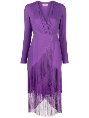 TWINSET V-neck fringe-detail midi dress - Purple